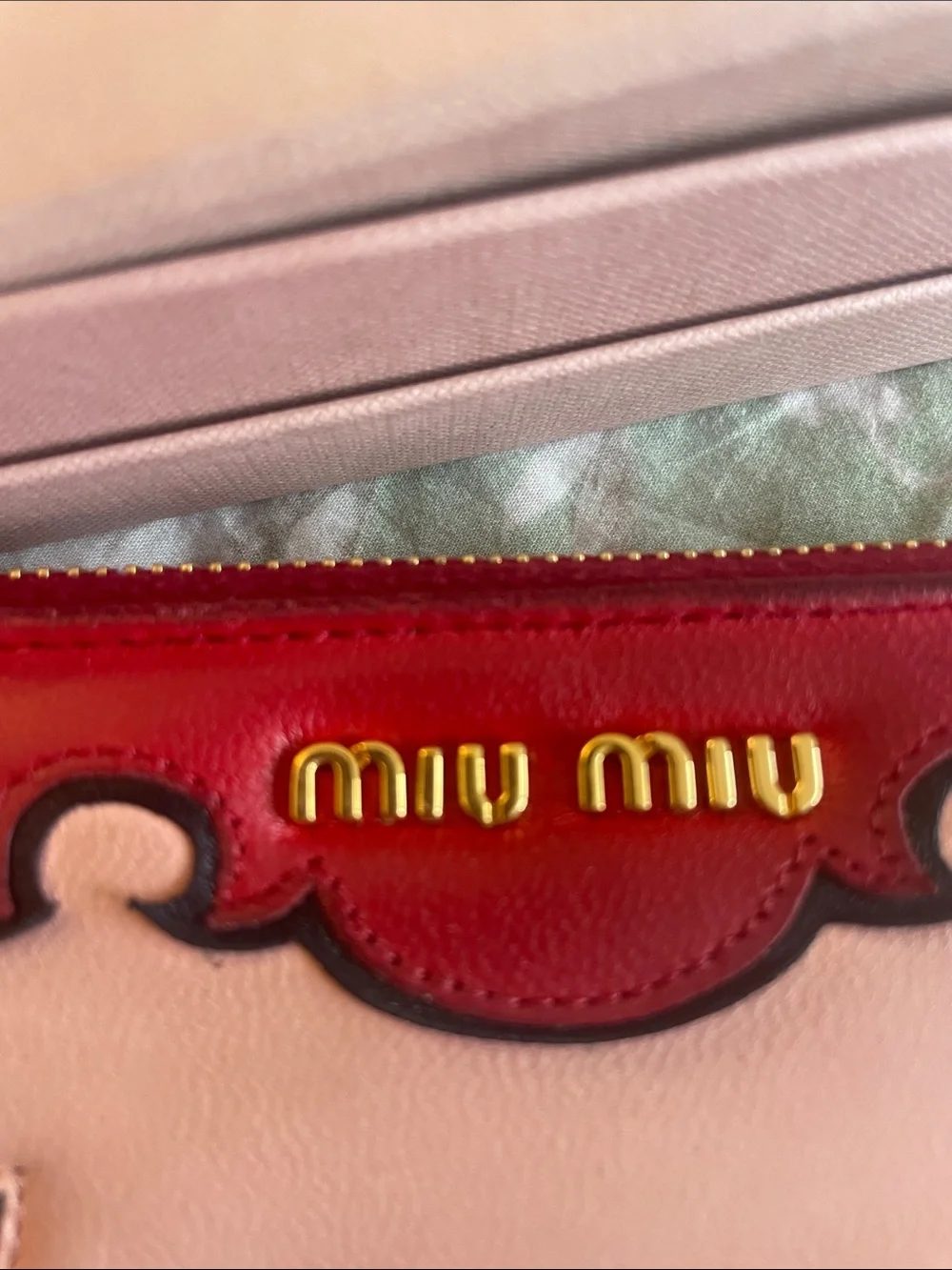 Miu Miu Pink Red Floral Appliqué Leather Zip Around Wallet Y2K Designer